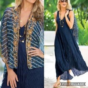 Soft Surroundings La Paz Black Crinkle Maxi Dress L Casual Pleated Crinkle Beach
